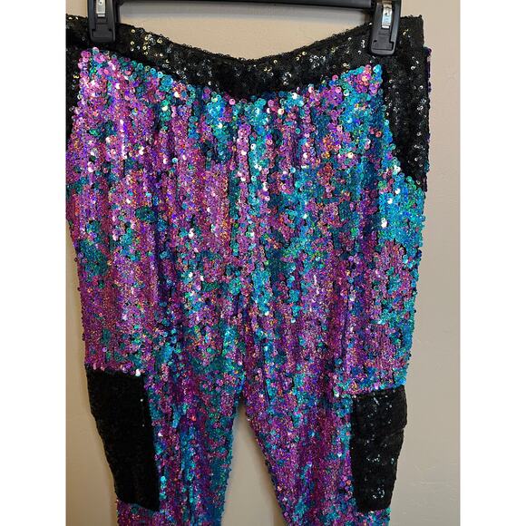 Jaded London Revolve Sequin Jogger Style Colorful Bright Elastic Waist Pants M - Picture 9 of 10